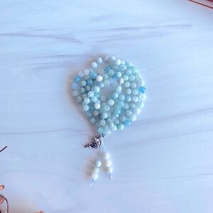 Aquamarine Necklace | Peace | Mala Charm Necklace | Yoga Beads | Prayer Beads